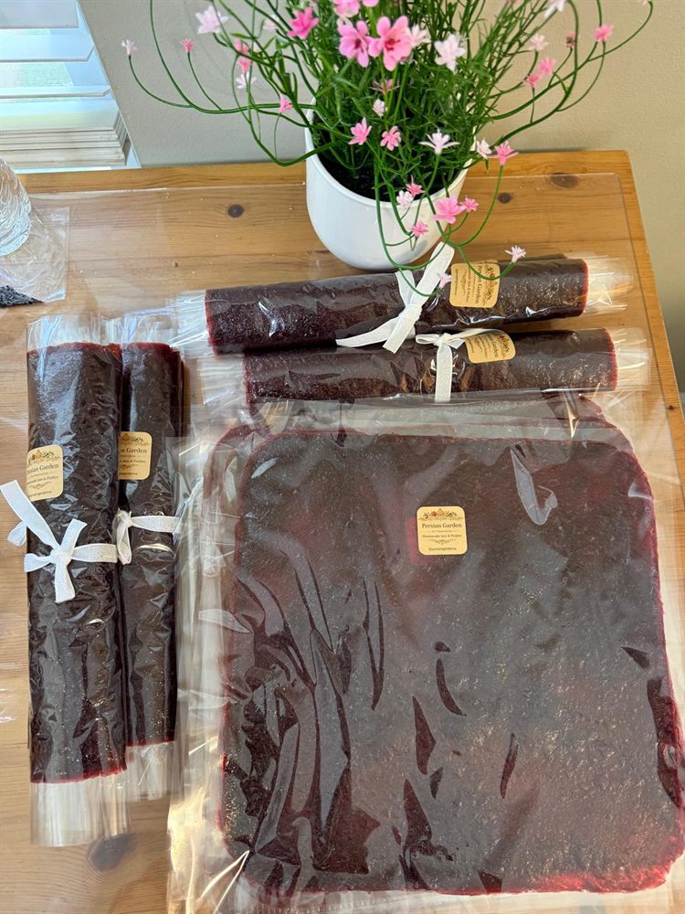 Rolls of homemade lavashak fruit leather